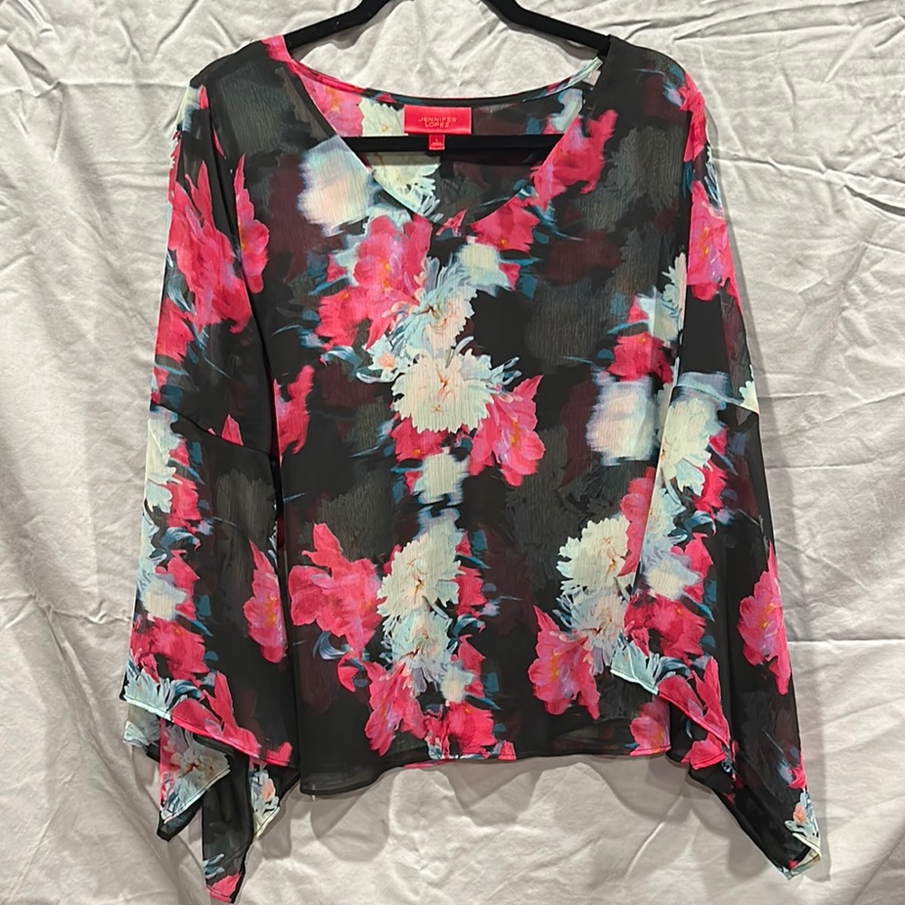 Jennifer Lopez Black Floral Chiffon Blouse